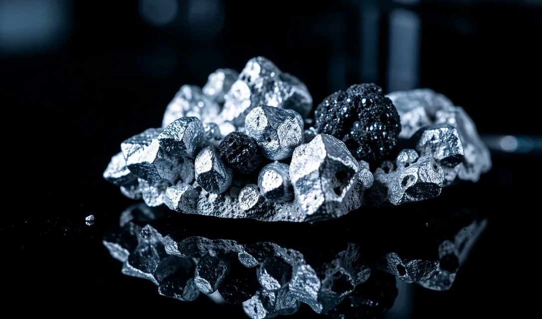 Mineral crystals on dark surface