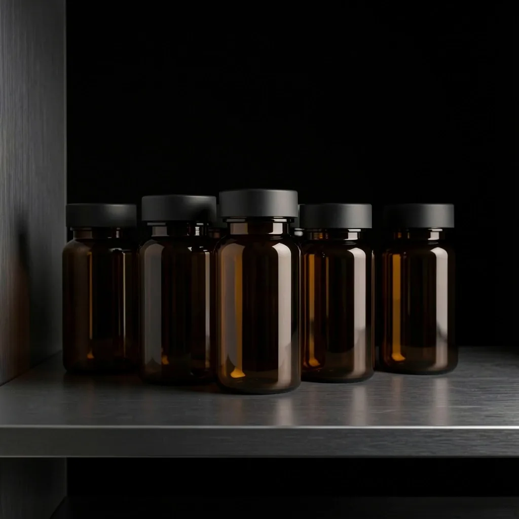 Packaged supplement bottles in controlled storage